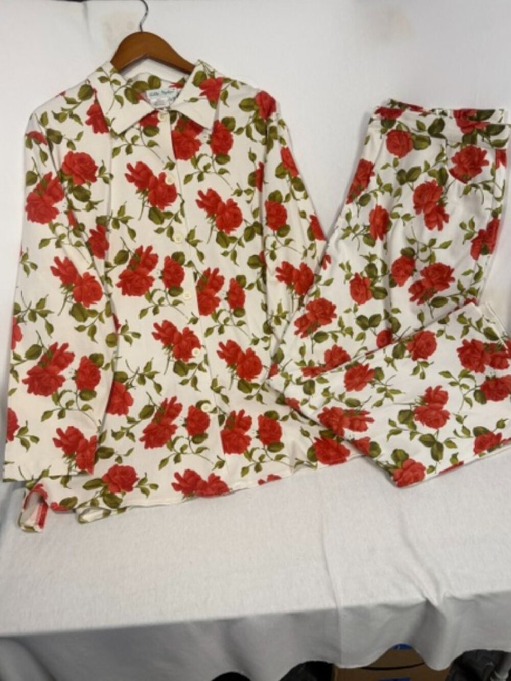 Ulla Popken Coord Set 20/22 Plus Size Cotton Red Rose Floral Relaxed Pants NWOT
